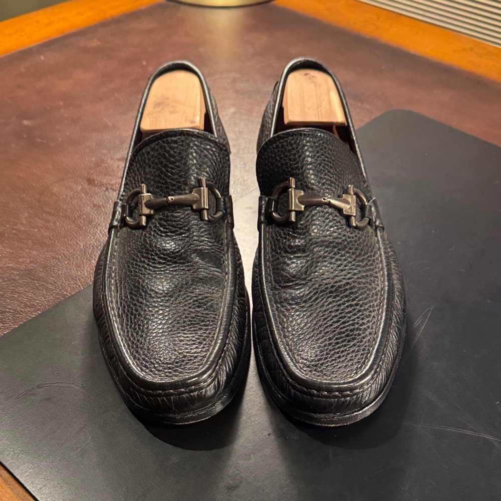 Black Leather Men's Loafers Salvatore Ferragamo 10D